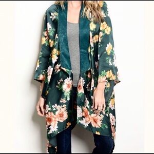 Arwen boho teal floral kimono coverup cardigan